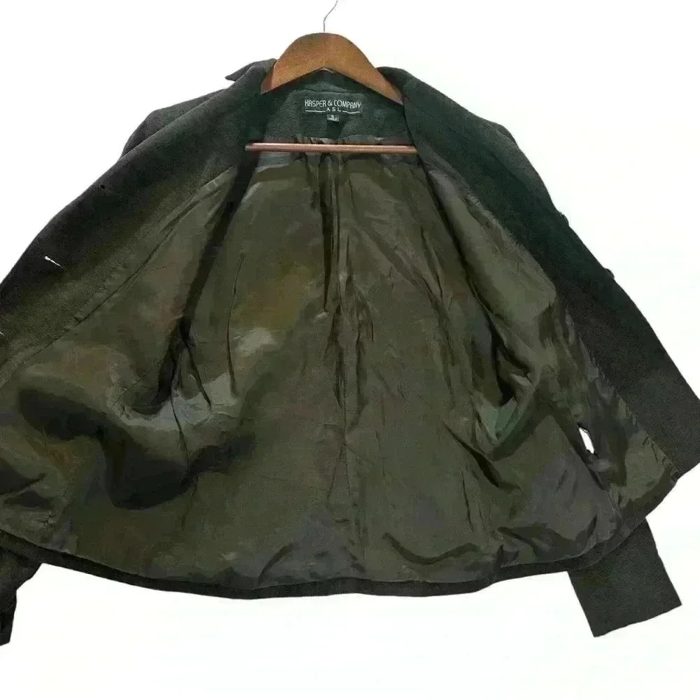 Kasper & Co ASL Vintage Green Viscose Blazer Jacket And Skirt Set Women’s Size 8
